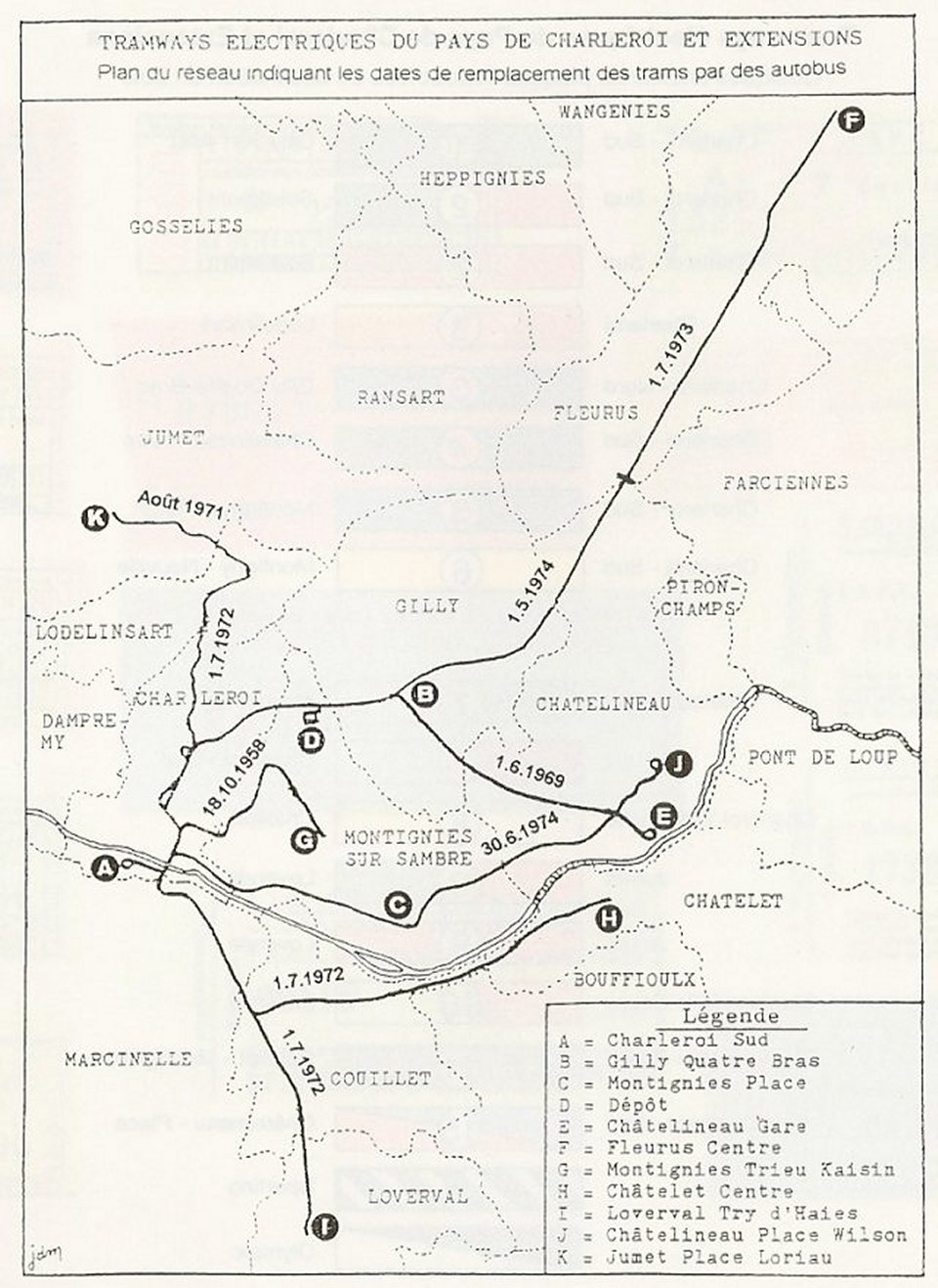 dates de suppression des lignes des trams verts de charleroi
